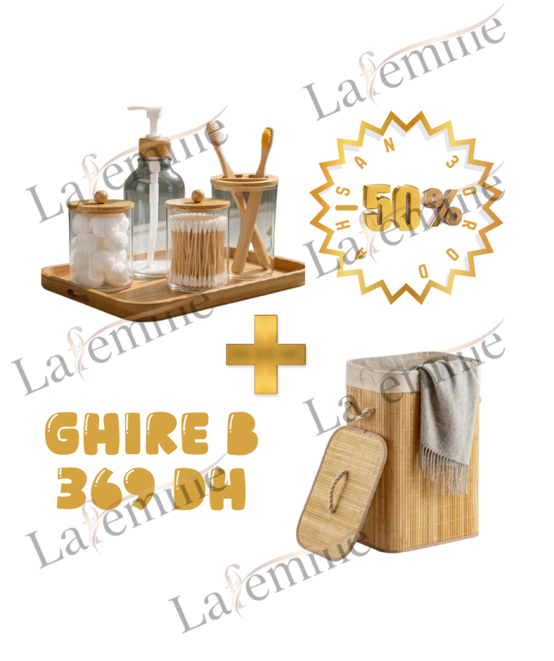 Pack Organisation & Déco Naturel - Bambou Éco-Chic pour Salle de Bain et Linge (50% de Réduction)