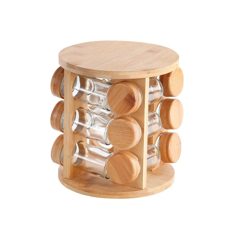 Support d'Assaisonnement Rotatif en Bois de Bambou