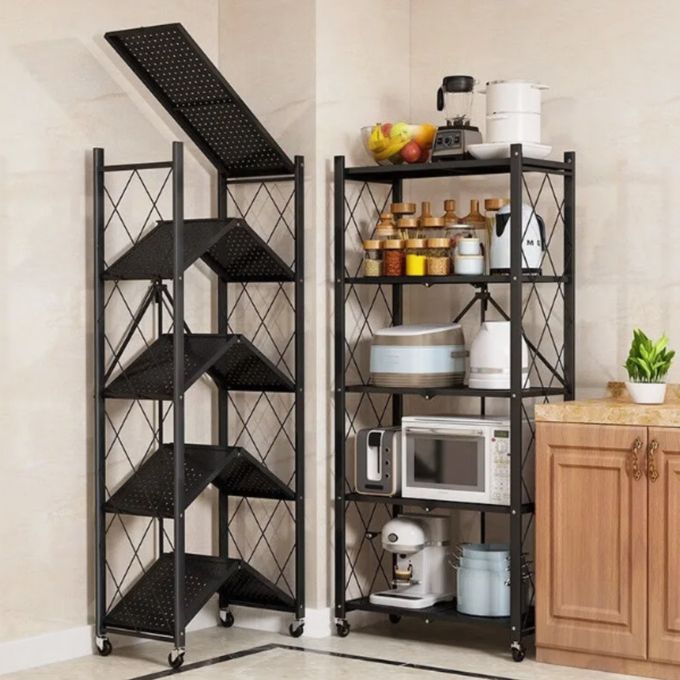 Étagère de Cuisine Pliante 5 Niveaux avec Roulettes