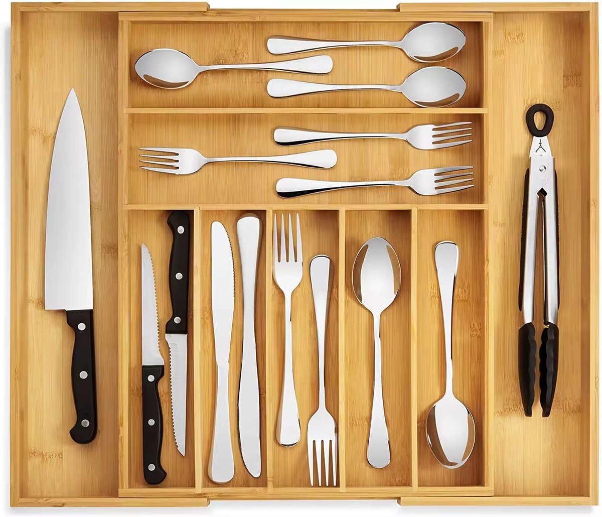 Range-Couverts Extensible en Bambou - Organisateur de Tiroir de Cuisine Ajustable