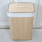 Panier à Linge Rectangulaire Pliable en Bambou avec Couvercle