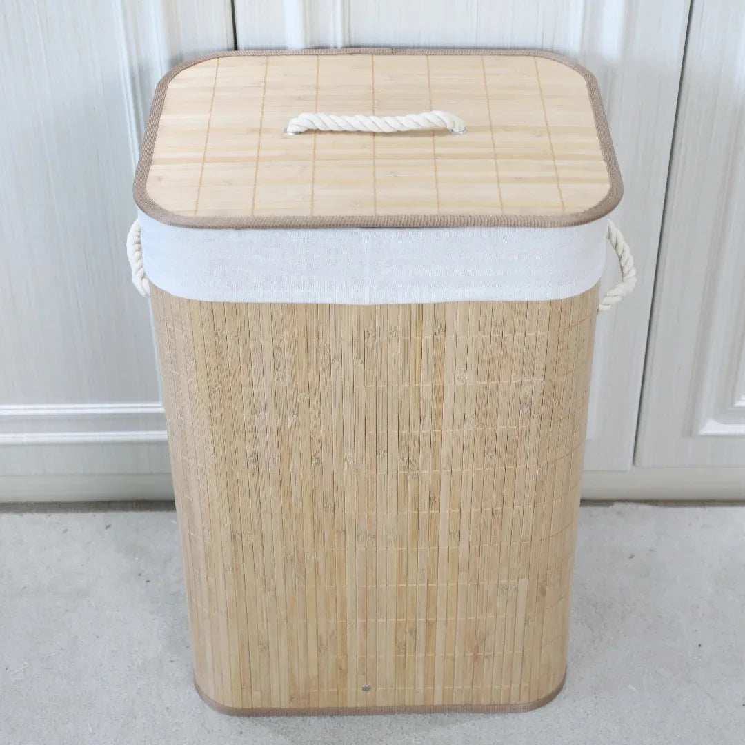 Panier à Linge Rectangulaire Pliable en Bambou avec Couvercle