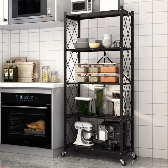 Étagère de Cuisine Pliante 5 Niveaux avec Roulettes