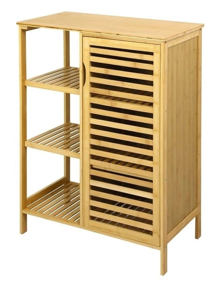 Meuble de Rangement en Bambou – 3 Étagères + Porte Persienne