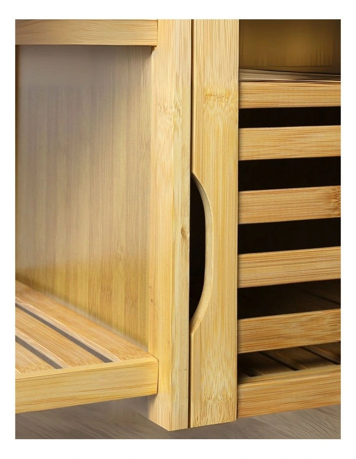 Meuble de Rangement en Bambou – 3 Étagères + Porte Persienne