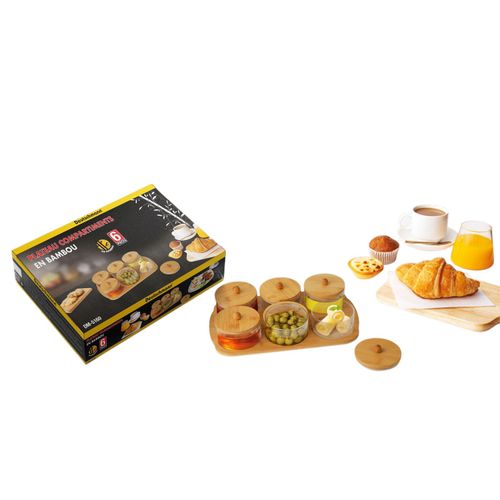 Ensemble Service Dégustation 6 Pots en Verre & Plateau en Bambou