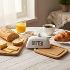 Beurrier Élégant – Verre et Plateau en Bambou