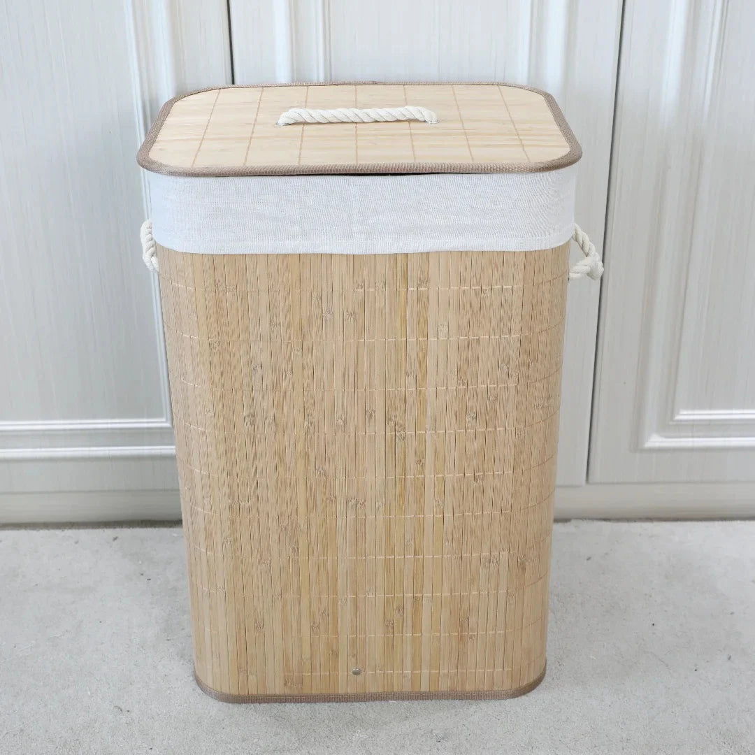 Panier à Linge Rectangulaire Pliable en Bambou avec Couvercle