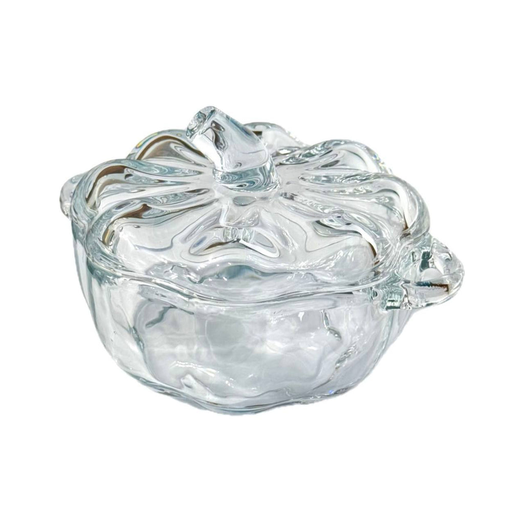 Sucrier en Verre Artisanal Forme Citrouille - Bonbonnière Transparente avec Couvercle