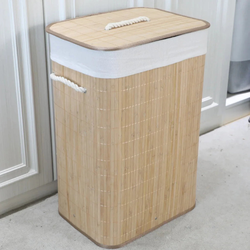 Panier à Linge Rectangulaire Pliable en Bambou avec Couvercle
