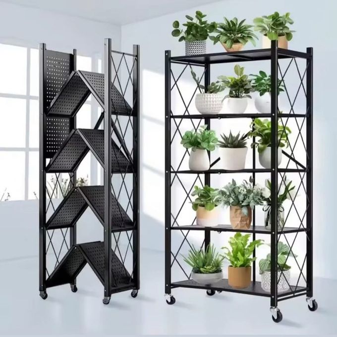 Étagère de Cuisine Pliante 5 Niveaux avec Roulettes