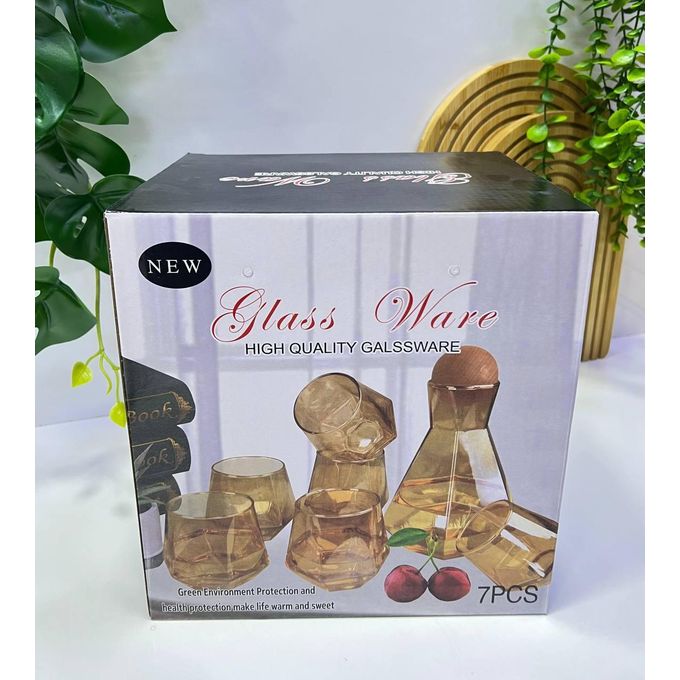 Ensemble Carafe et 6 Verres Géométriques Dorés - Service 7 Pièces Design Moderne