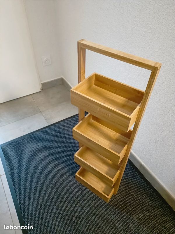 Étagère de Rangement Slim en Bambou - 4 Niveaux - Design Organisateur Gain de Place