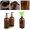 Set 2 Distributeurs de Savon en Verre 500ml (Marron Ambré) avec Plateau Bambou - Flacon Pompe Rechargeable pour Shampooing, Savon Mains & Vaisselle | Cuisine & Salle de Bain