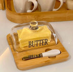 Beurrier Élégant – Verre et Plateau en Bambou