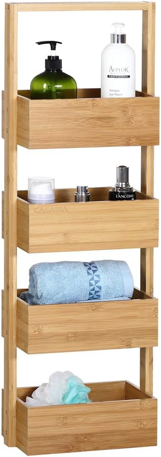 Étagère de Rangement Slim en Bambou - 4 Niveaux - Design Organisateur Gain de Place