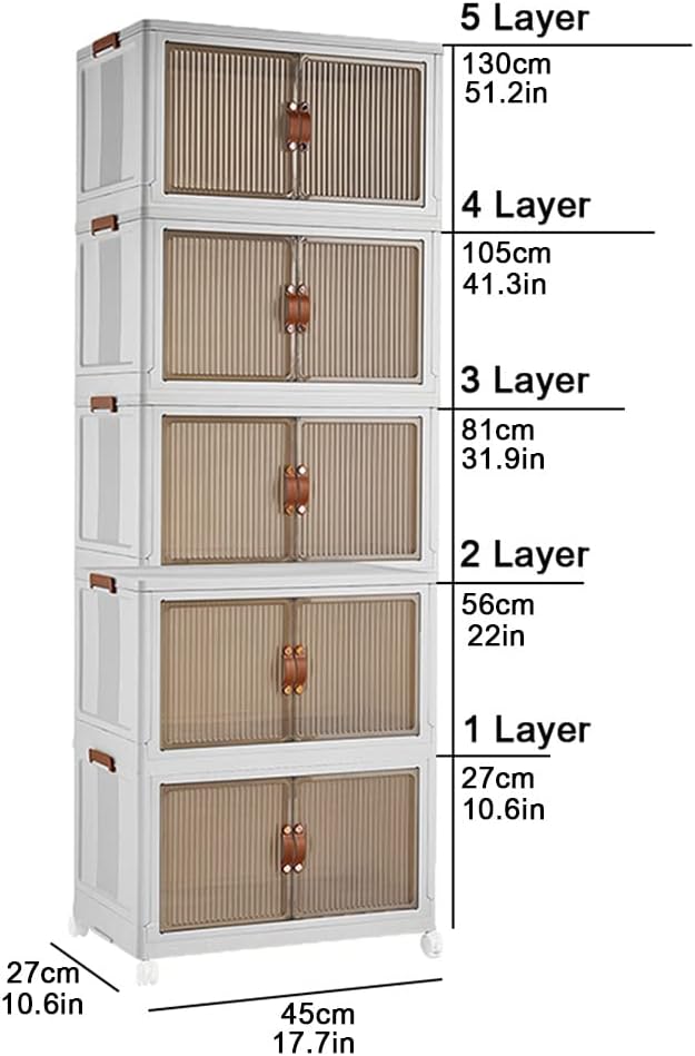 Rangement Empilable avec Roues et Portes Transparentes