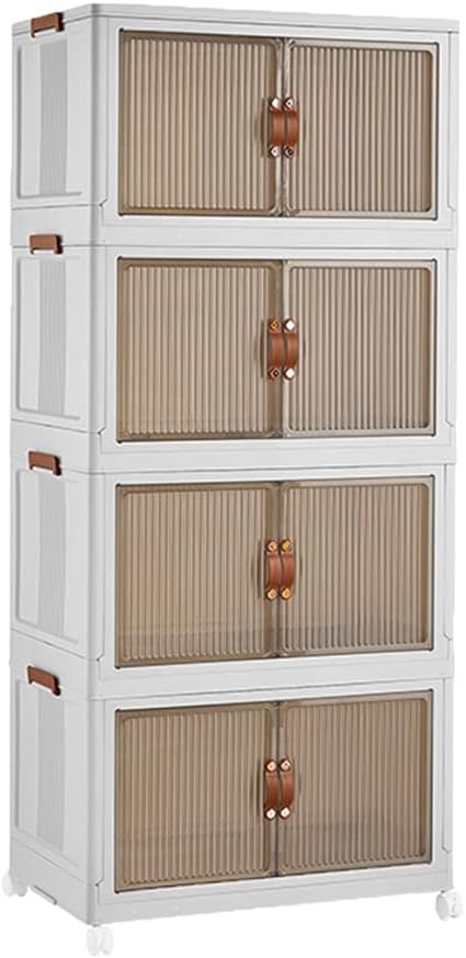 Rangement Empilable avec Roues et Portes Transparentes