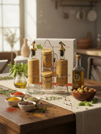 Set de Service Huile, Vinaigre et Épices - Verre avec Support Inox