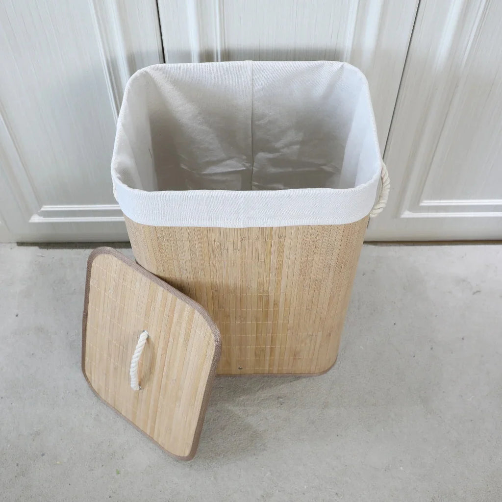 Panier à Linge Rectangulaire Pliable en Bambou avec Couvercle