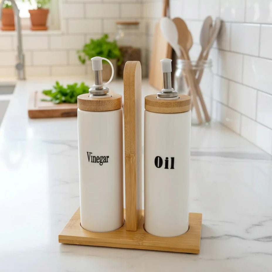 Set huilier & vinaigrier – Bambou & Céramique