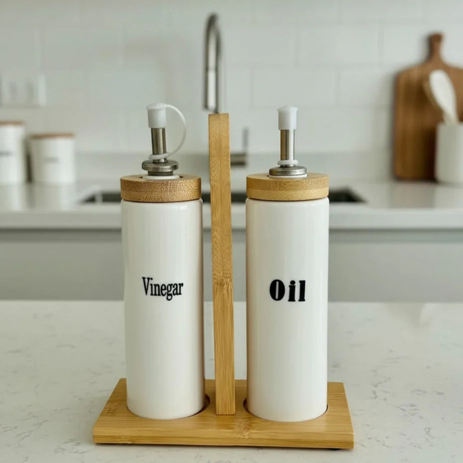 Set huilier & vinaigrier – Bambou & Céramique