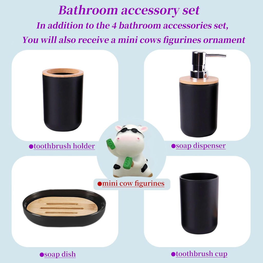 Set d'Accessoires de Salle de Bain (Noir Mat & Bambou)