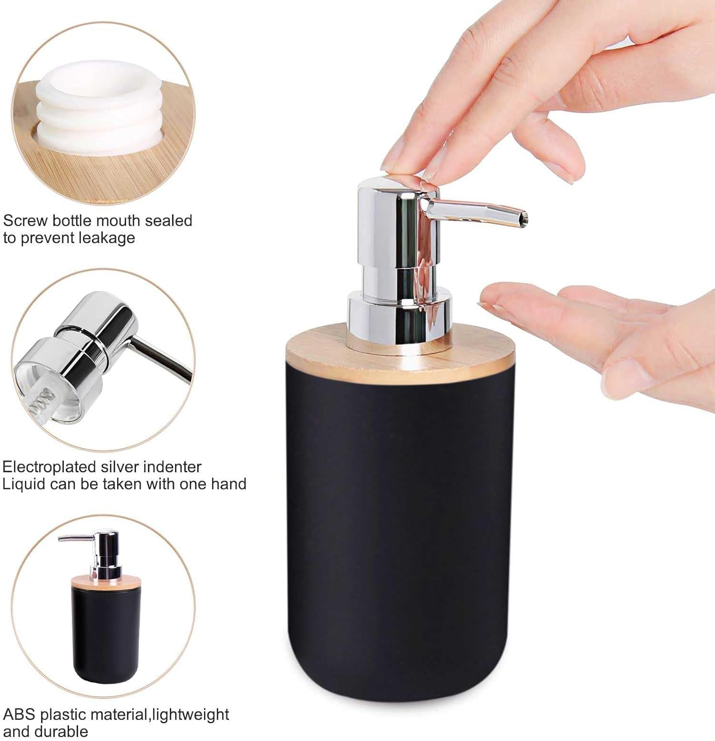 Set d'Accessoires de Salle de Bain (Noir Mat & Bambou)