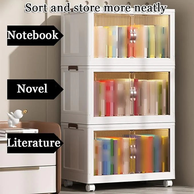 Rangement Empilable avec Roues et Portes Transparentes