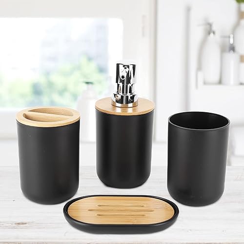 Set d'Accessoires de Salle de Bain (Noir Mat & Bambou)