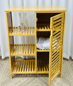 Meuble de Rangement en Bambou – 3 Étagères + Porte Persienne