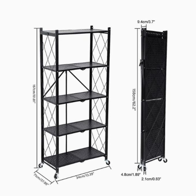 Étagère de Cuisine Pliante 5 Niveaux avec Roulettes