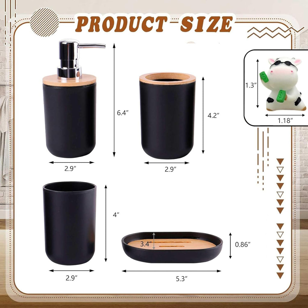 Set d'Accessoires de Salle de Bain (Noir Mat & Bambou)