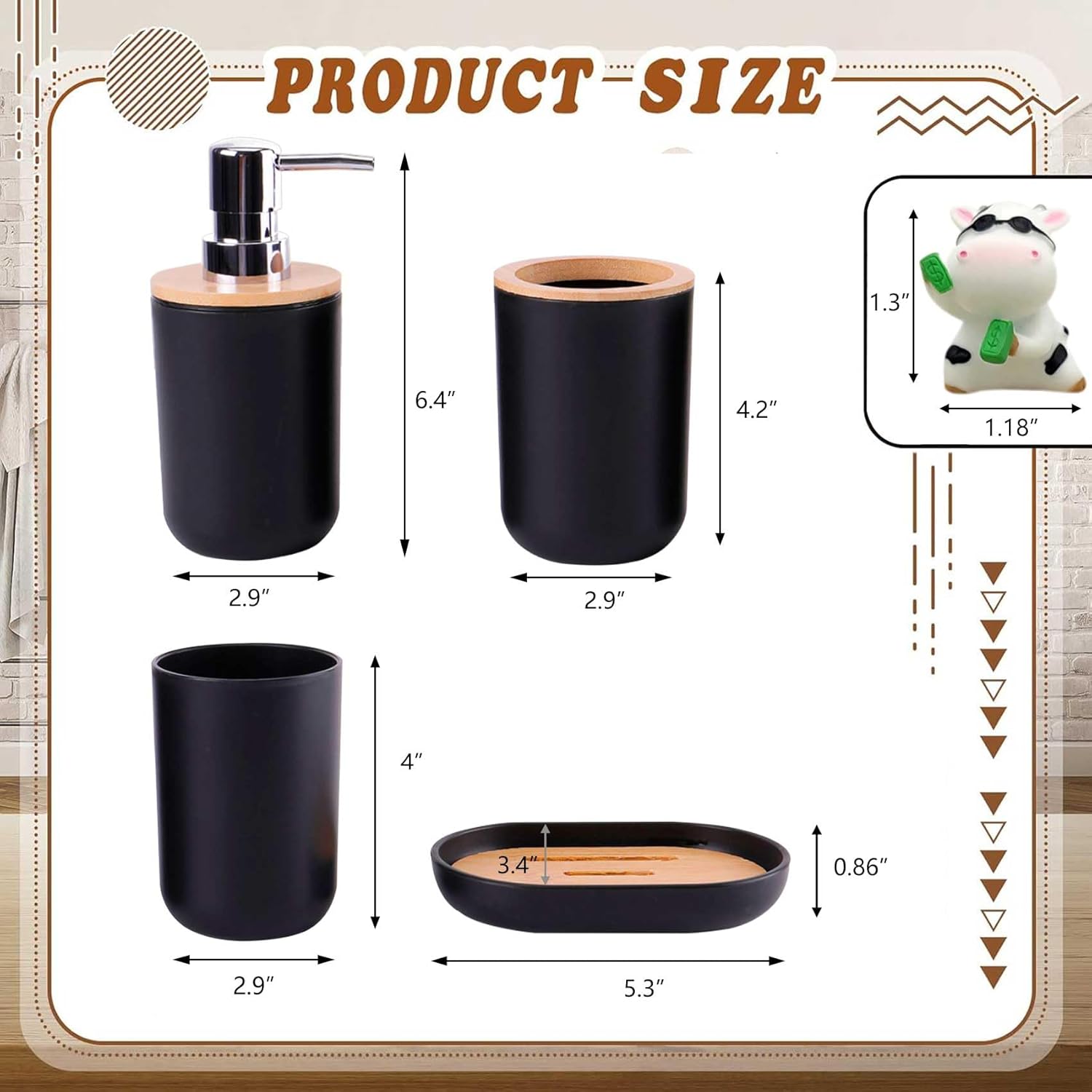 Set d'Accessoires de Salle de Bain (Noir Mat & Bambou)