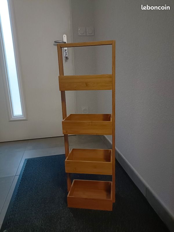 Étagère de Rangement Slim en Bambou - 4 Niveaux - Design Organisateur Gain de Place