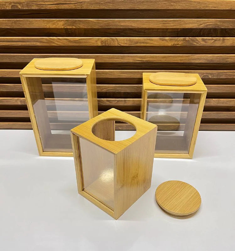 Pot de Stockage en Bambou – Couvercle Transparent Élégant