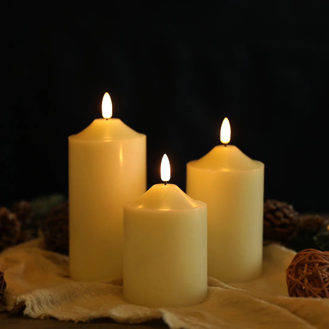 Ensemble de 3 Bougies LED en Cire Naturelle – Ambiance Chaleureuse & Intemporelle