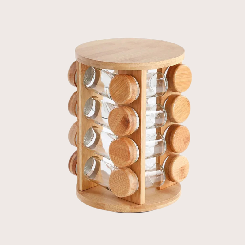 Support d'Assaisonnement Rotatif en Bois de Bambou
