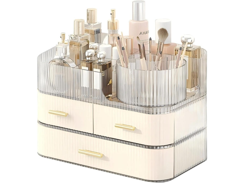 Rangement Cosmétique avec Tiroirs et Plateau Rotatif – Organisateur Maquillage