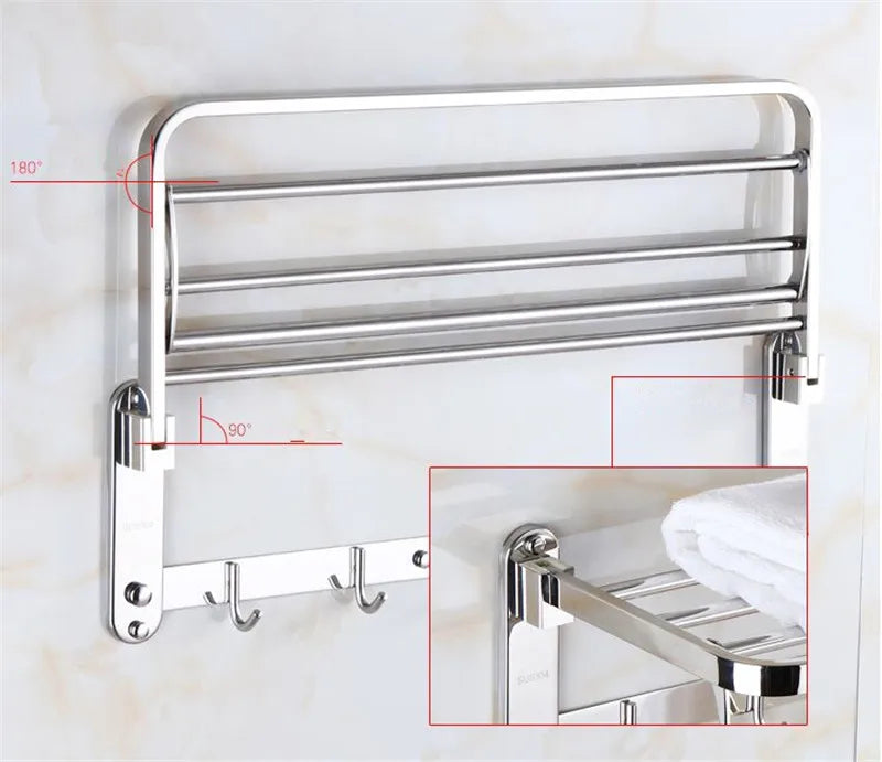 Double porte-serviettes pliant mural en acier inoxydable à double rail avec crochet 60cm