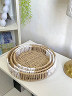 Set 3 Paniers Ronds Décoratifs en Rotin Naturel - Rangements Muraux ou Plateaux de Service