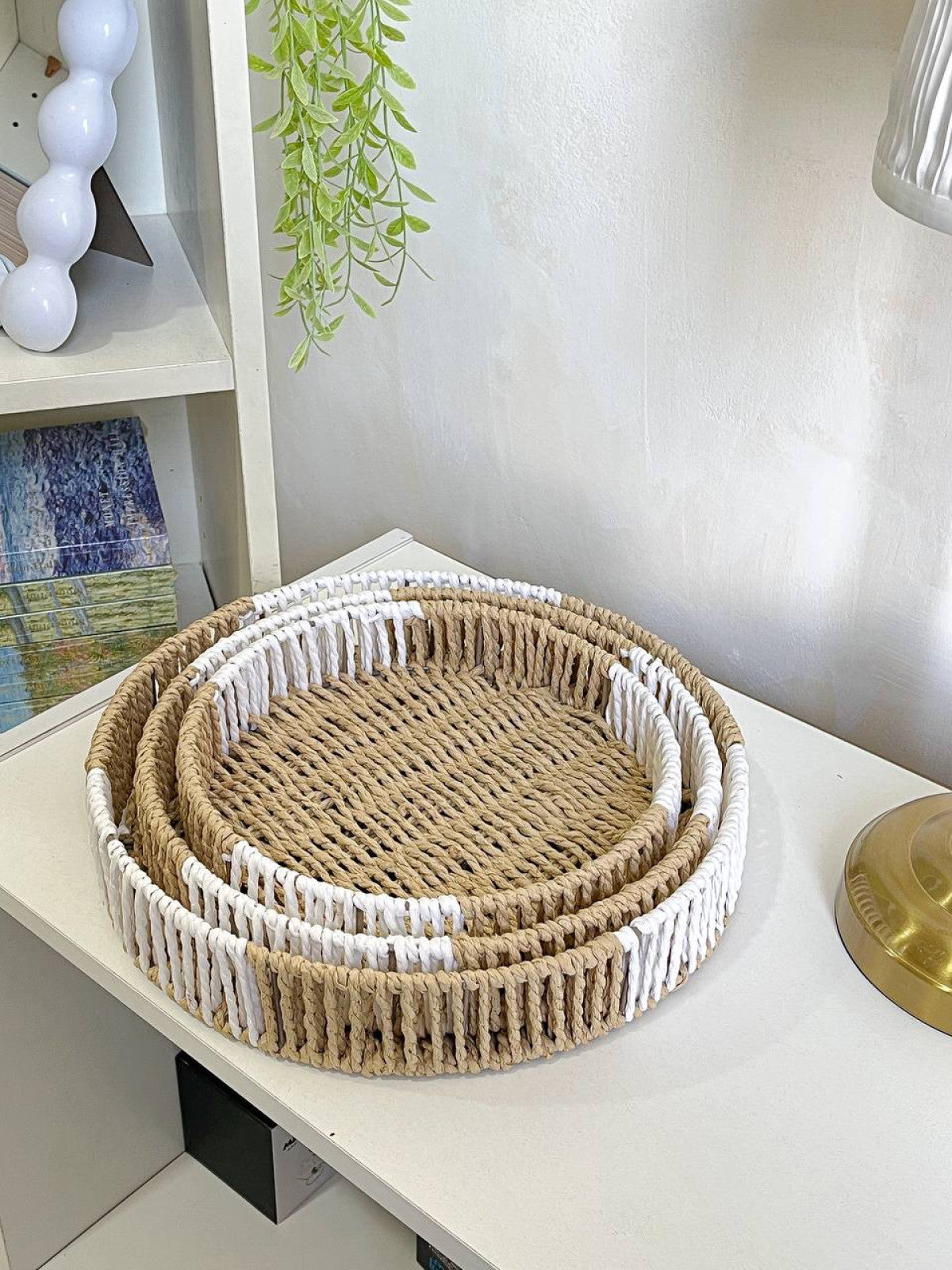 Set 3 Paniers Ronds Décoratifs en Rotin Naturel - Rangements Muraux ou Plateaux de Service