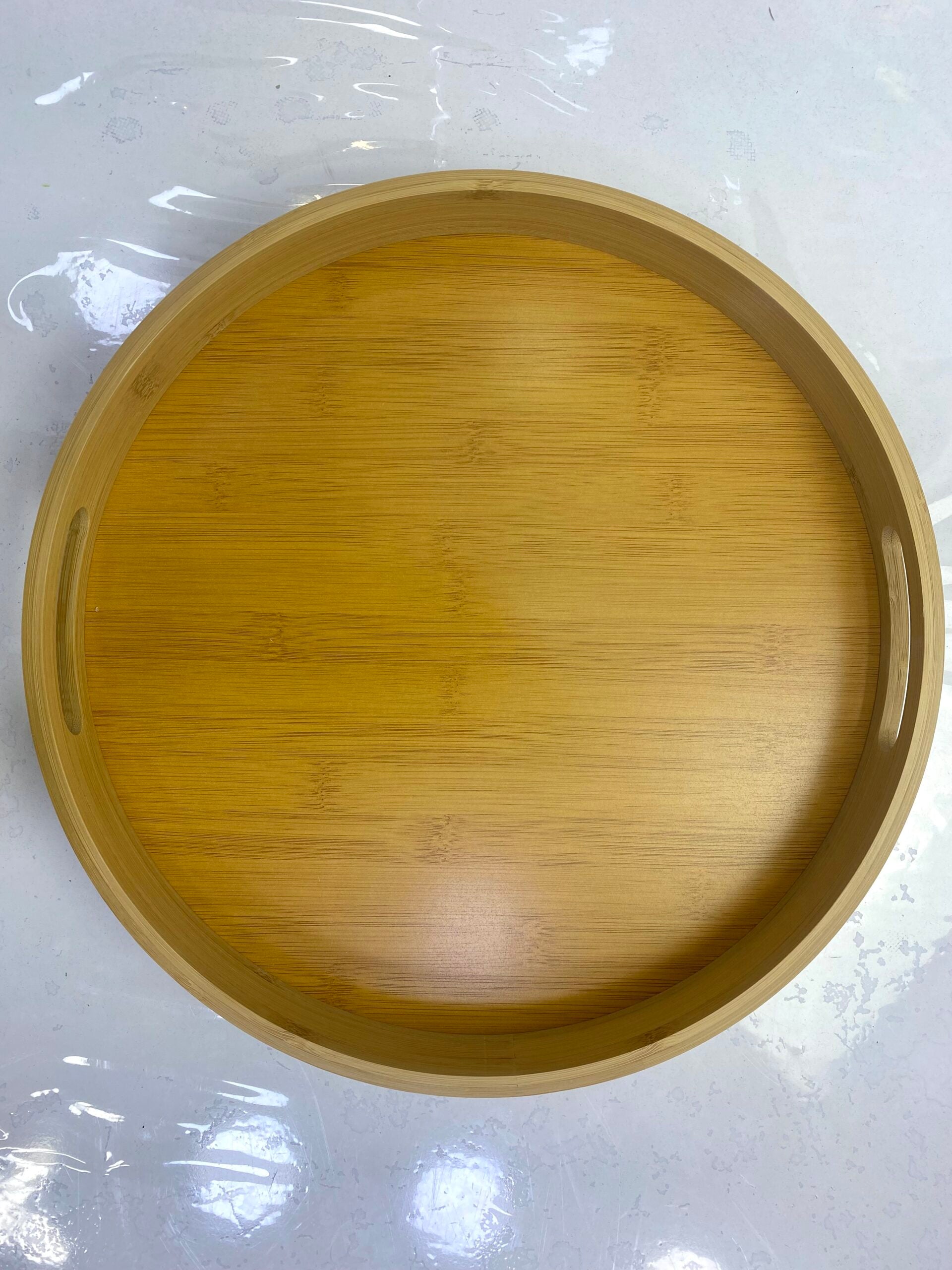 Set de 3 Plateaux de Service Ronds en Bambou Naturel - Design Empilable avec Poignées