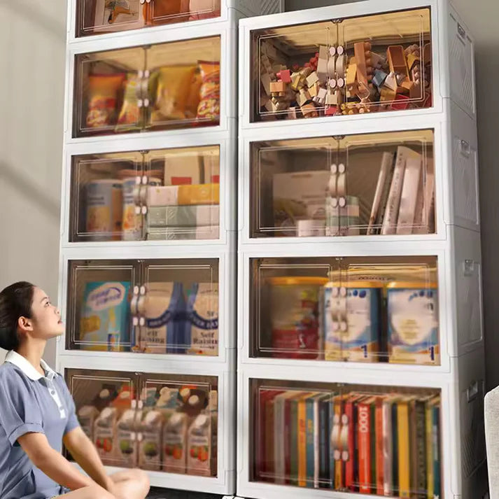 Rangement Empilable avec Roues et Portes Transparentes