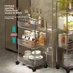 Desserte de Rangement de Luxe à 3 Niveaux - Chariot Organisateur Transparent et Chrome à Roulettes