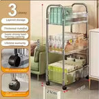 Desserte de Rangement de Luxe à 3 Niveaux - Chariot Organisateur Transparent et Chrome à Roulettes