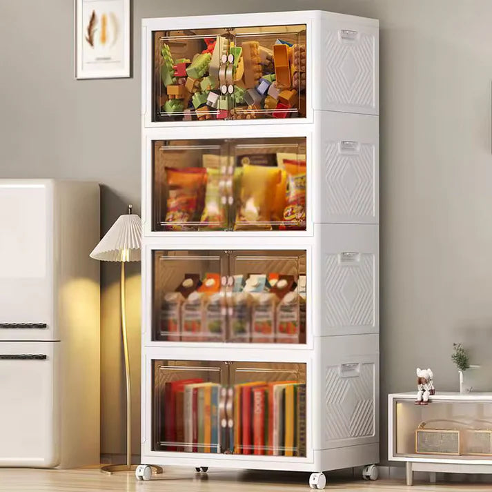 Rangement Empilable avec Roues et Portes Transparentes