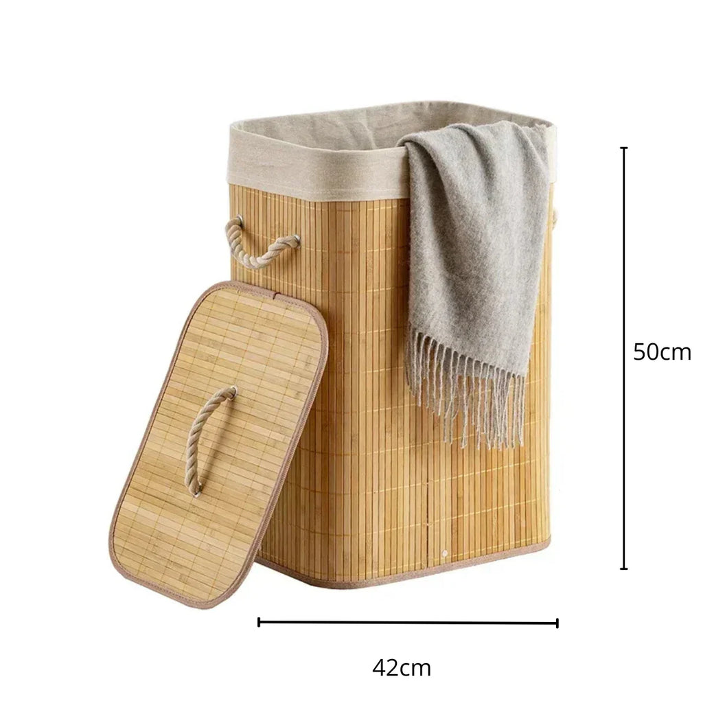 Panier à Linge Rectangulaire Pliable en Bambou avec Couvercle