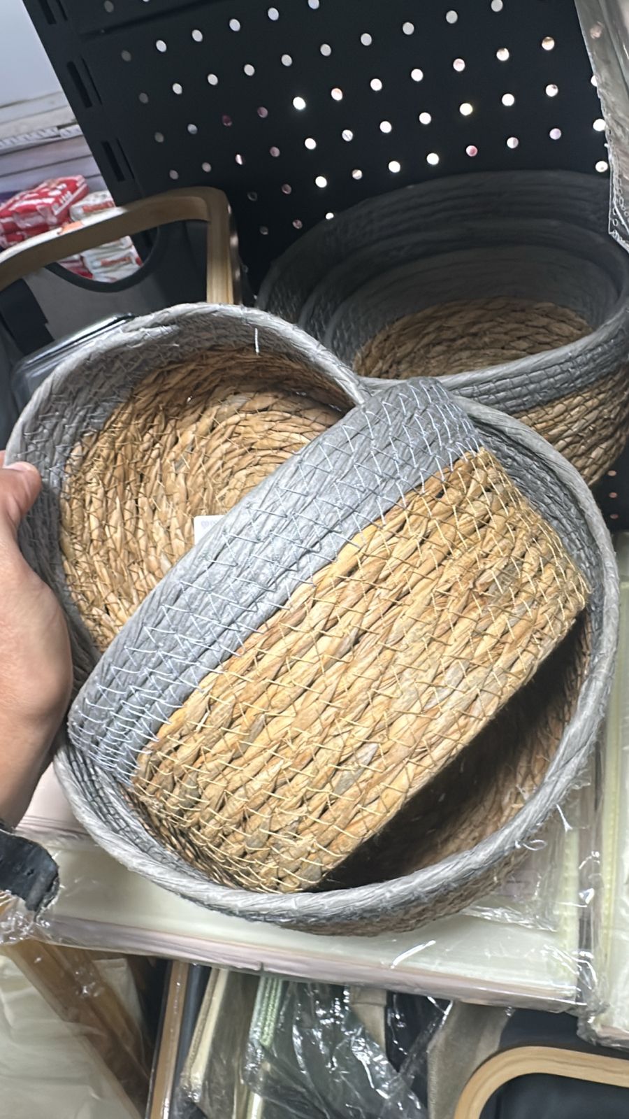 Set de 3 Paniers de Rangement en Fibre Naturelle et Coton Gris - Design Artisanal & Bohème