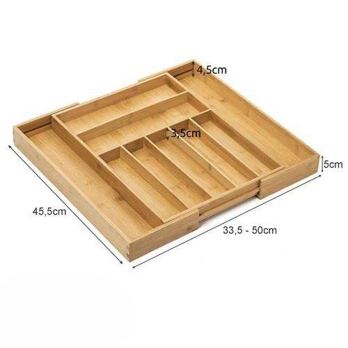 Range-Couverts Extensible en Bambou - Organisateur de Tiroir de Cuisine Ajustable